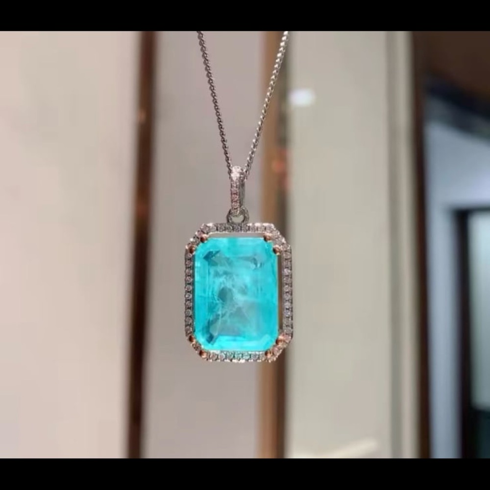 Tourmaline 3CT pendant silver necklace with Swarovski elements square cut